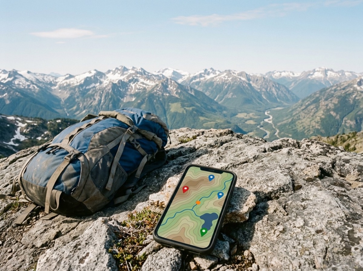 Fletore me listë qëllimesh, hartë dhe telefon pranë një dritareje