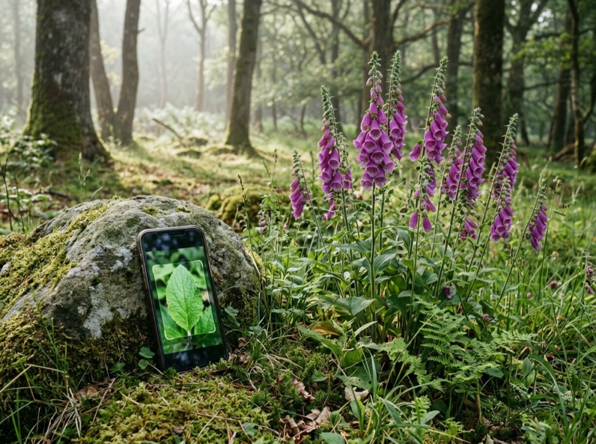 Telefon që fotografon një gjethe bime në kopsht