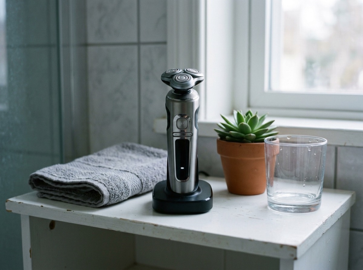 Makinë rruajtjeje elektrike Braun Series 9 Pro+ në lavaman banjoje