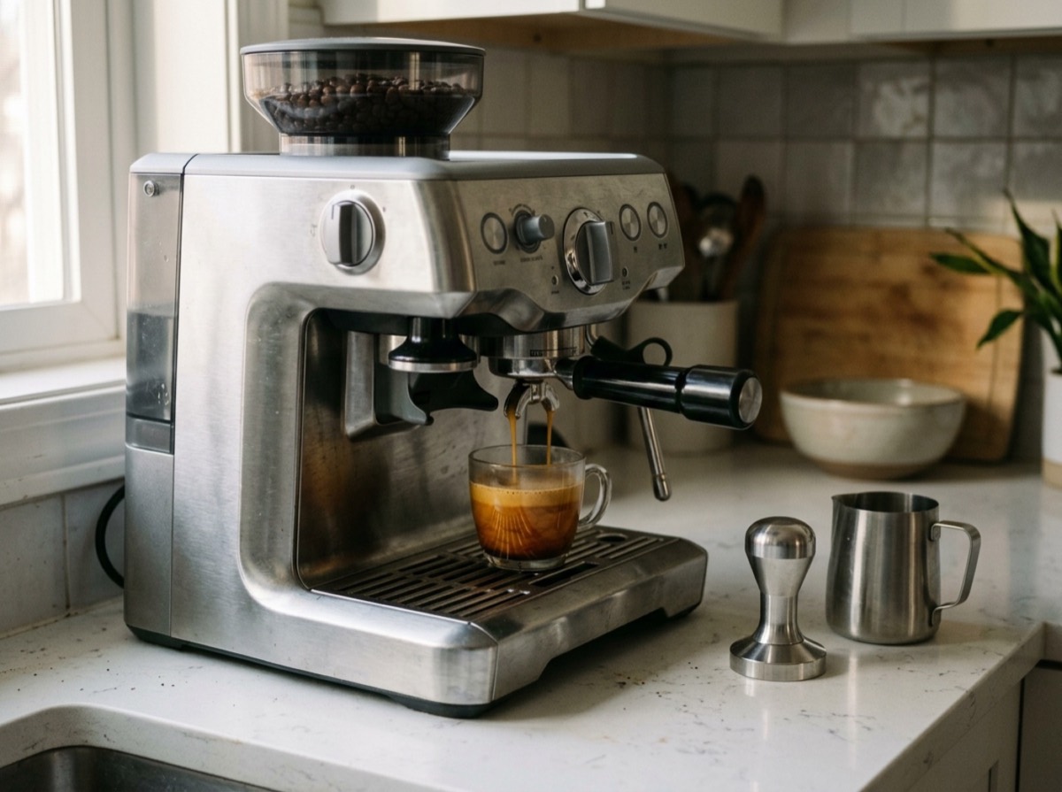 Makinë espressoje Barista Express Impress me mulli të integruar në një kuzhinë