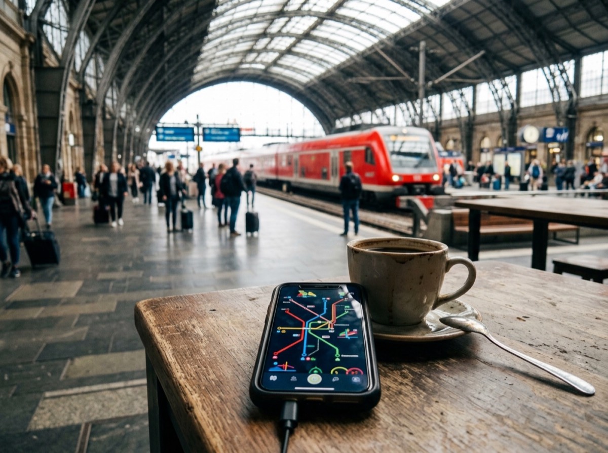 Peron stacioni treni në Gjermani me tren në pritje