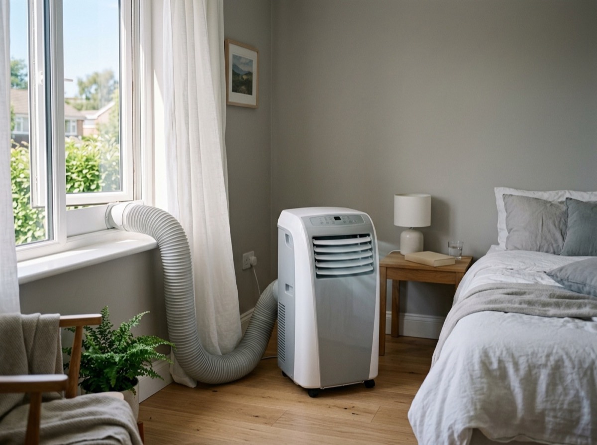 Kondicioner portativ De'Longhi Pinguino GentleJet në një dhomë ndenjeje