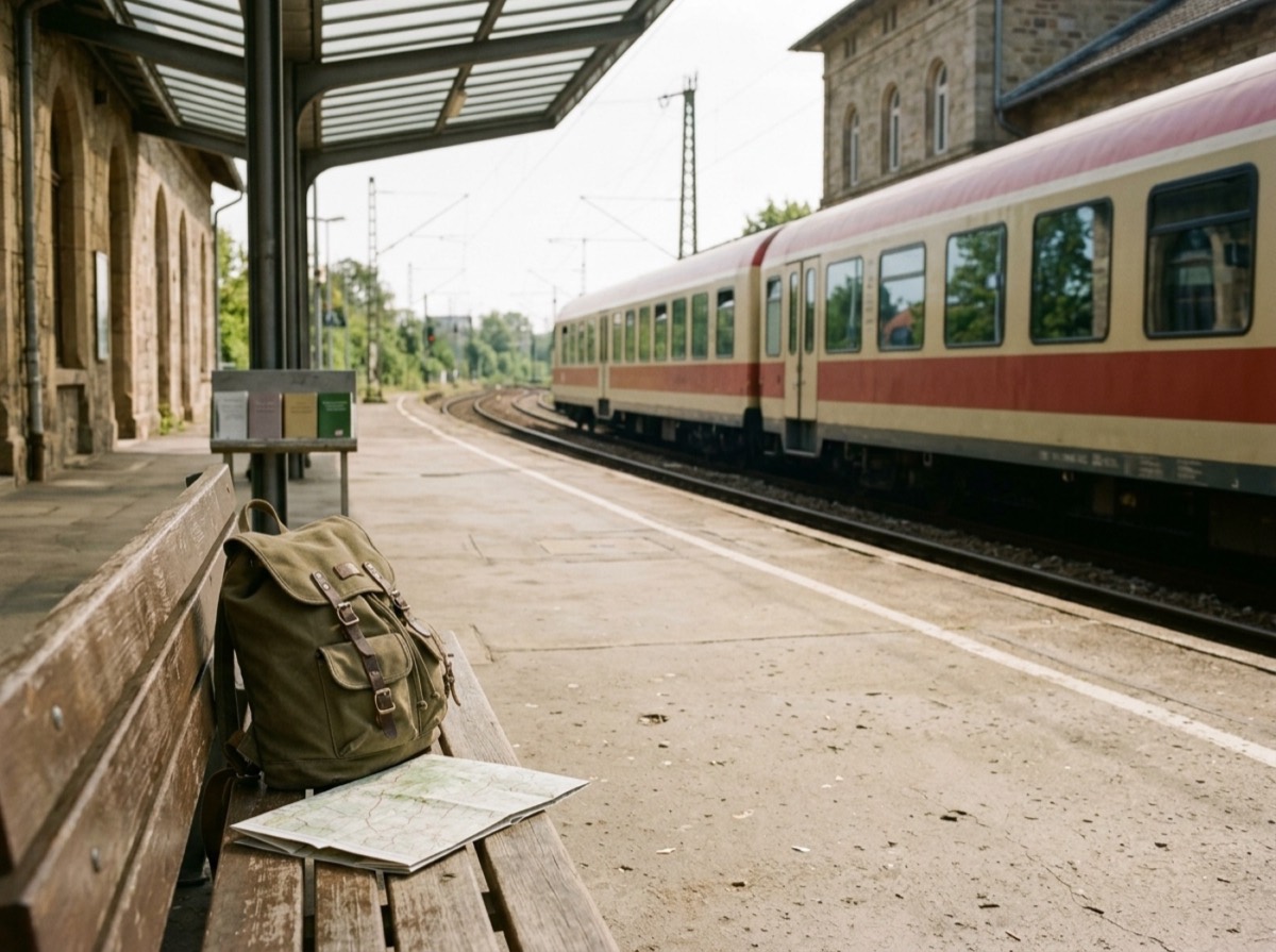 Valixhe e hapur me hartë, pasaportë dhe shishe uji në dhomë hoteli