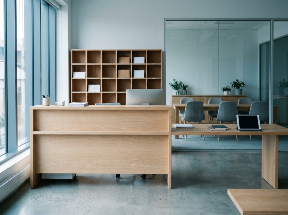 Recepsion i një qendre biznesi Regus me sallë takimesh në sfond