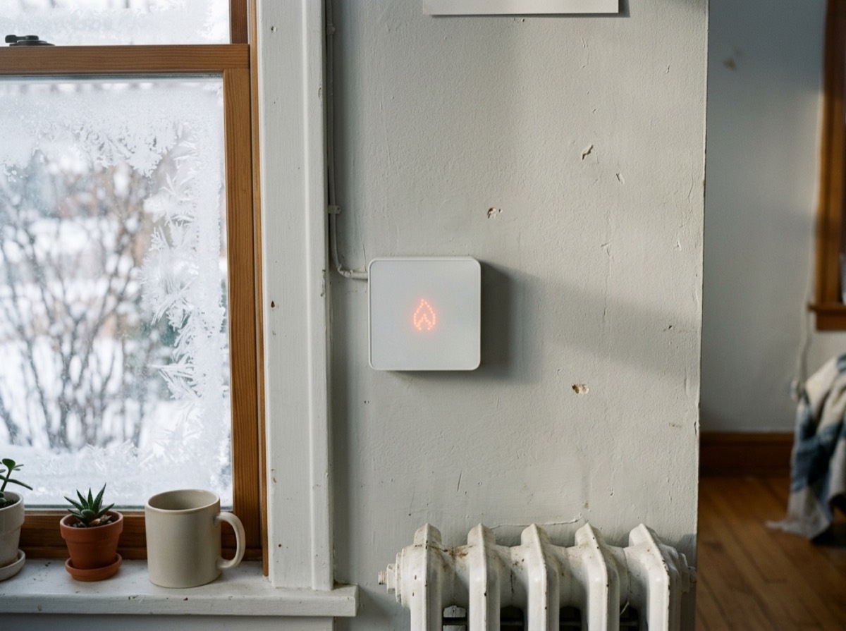 Termostat inteligjent tado° Smart Thermostat X i bardhë në murin e një dhome